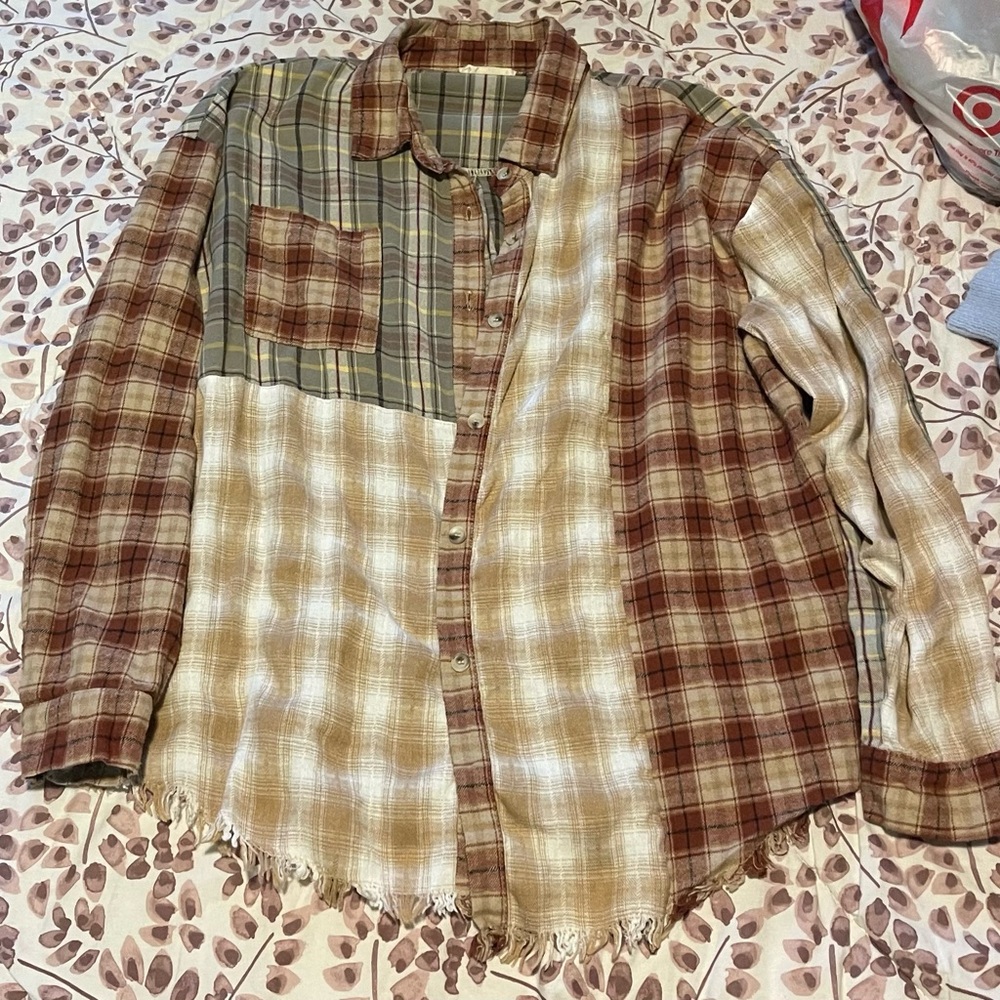 Plaid Patchwork Button-Up Shirt